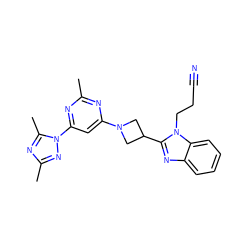 Cc1nc(N2CC(c3nc4ccccc4n3CCC#N)C2)cc(-n2nc(C)nc2C)n1 ZINC000205349373