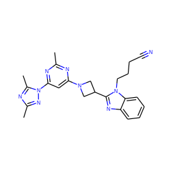 Cc1nc(N2CC(c3nc4ccccc4n3CCCC#N)C2)cc(-n2nc(C)nc2C)n1 ZINC000143072408