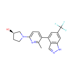 Cc1nc(N2CC[C@@H](O)C2)ccc1-c1cc(C(F)(F)F)cc2[nH]ncc12 ZINC000653856264