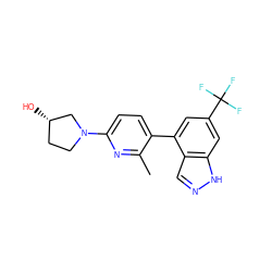 Cc1nc(N2CC[C@H](O)C2)ccc1-c1cc(C(F)(F)F)cc2[nH]ncc12 ZINC000653851565