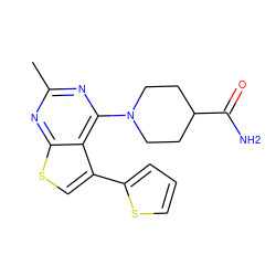 Cc1nc(N2CCC(C(N)=O)CC2)c2c(-c3cccs3)csc2n1 ZINC000003347912