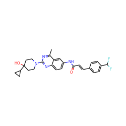 Cc1nc(N2CCC(O)(C3CC3)CC2)nc2ccc(NC(=O)/C=C/c3ccc(C(F)F)cc3)cc12 ZINC000084619078