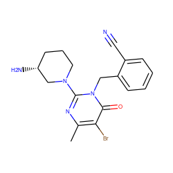 Cc1nc(N2CCC[C@@H](N)C2)n(Cc2ccccc2C#N)c(=O)c1Br ZINC000034545014