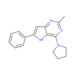 Cc1nc(N2CCCC2)c2[nH]c(-c3ccccc3)cc2n1 ZINC000013834990