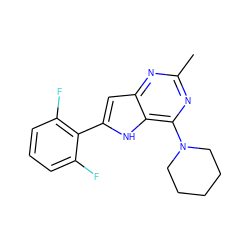 Cc1nc(N2CCCCC2)c2[nH]c(-c3c(F)cccc3F)cc2n1 ZINC000013834964