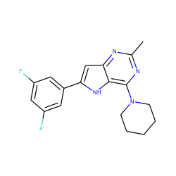 Cc1nc(N2CCCCC2)c2[nH]c(-c3cc(F)cc(F)c3)cc2n1 ZINC000013834965