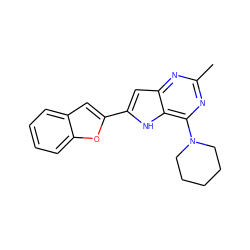 Cc1nc(N2CCCCC2)c2[nH]c(-c3cc4ccccc4o3)cc2n1 ZINC000013834985