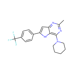 Cc1nc(N2CCCCC2)c2[nH]c(-c3ccc(C(F)(F)F)cc3)cc2n1 ZINC000013834956