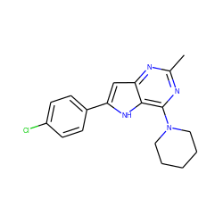 Cc1nc(N2CCCCC2)c2[nH]c(-c3ccc(Cl)cc3)cc2n1 ZINC000013834953