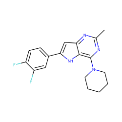 Cc1nc(N2CCCCC2)c2[nH]c(-c3ccc(F)c(F)c3)cc2n1 ZINC000013834966