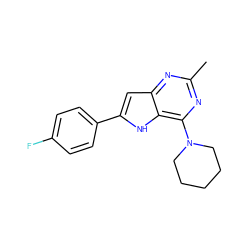 Cc1nc(N2CCCCC2)c2[nH]c(-c3ccc(F)cc3)cc2n1 ZINC000013834959