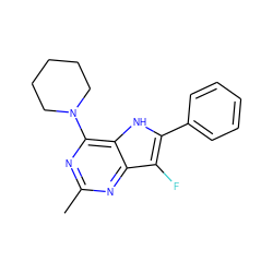 Cc1nc(N2CCCCC2)c2[nH]c(-c3ccccc3)c(F)c2n1 ZINC000013835032