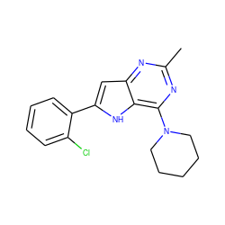 Cc1nc(N2CCCCC2)c2[nH]c(-c3ccccc3Cl)cc2n1 ZINC000013834951