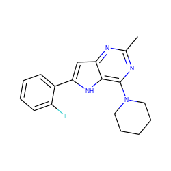 Cc1nc(N2CCCCC2)c2[nH]c(-c3ccccc3F)cc2n1 ZINC000013834957