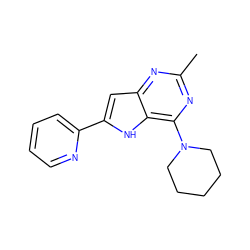 Cc1nc(N2CCCCC2)c2[nH]c(-c3ccccn3)cc2n1 ZINC000013834987