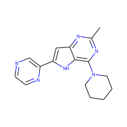 Cc1nc(N2CCCCC2)c2[nH]c(-c3cnccn3)cc2n1 ZINC000013834988