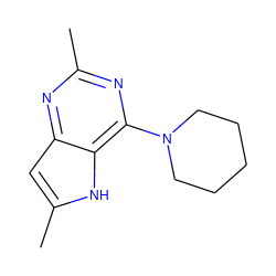 Cc1nc(N2CCCCC2)c2[nH]c(C)cc2n1 ZINC000100867638