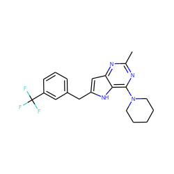 Cc1nc(N2CCCCC2)c2[nH]c(Cc3cccc(C(F)(F)F)c3)cc2n1 ZINC000100867637