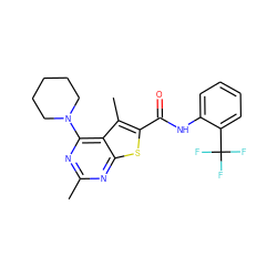 Cc1nc(N2CCCCC2)c2c(C)c(C(=O)Nc3ccccc3C(F)(F)F)sc2n1 ZINC000002924075