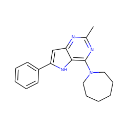 Cc1nc(N2CCCCCC2)c2[nH]c(-c3ccccc3)cc2n1 ZINC000013834991