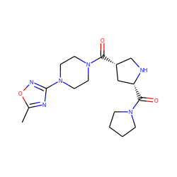 Cc1nc(N2CCN(C(=O)[C@@H]3CN[C@H](C(=O)N4CCCC4)C3)CC2)no1 ZINC000029130604