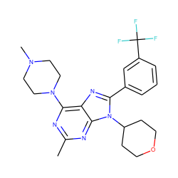 Cc1nc(N2CCN(C)CC2)c2nc(-c3cccc(C(F)(F)F)c3)n(C3CCOCC3)c2n1 ZINC000103243478