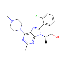 Cc1nc(N2CCN(C)CC2)c2nc(-c3ccccc3Cl)n([C@H](C)CO)c2n1 ZINC000142038386