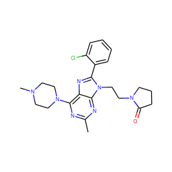 Cc1nc(N2CCN(C)CC2)c2nc(-c3ccccc3Cl)n(CCN3CCCC3=O)c2n1 ZINC000084691038