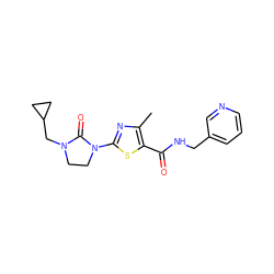 Cc1nc(N2CCN(CC3CC3)C2=O)sc1C(=O)NCc1cccnc1 ZINC000103236140