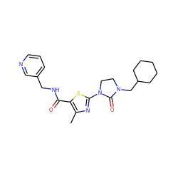 Cc1nc(N2CCN(CC3CCCCC3)C2=O)sc1C(=O)NCc1cccnc1 ZINC000103236135