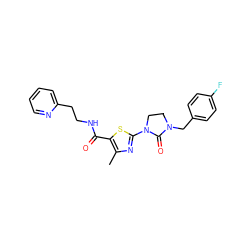 Cc1nc(N2CCN(Cc3ccc(F)cc3)C2=O)sc1C(=O)NCCc1ccccn1 ZINC000103236150