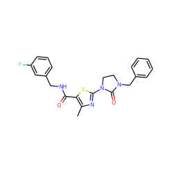 Cc1nc(N2CCN(Cc3ccccc3)C2=O)sc1C(=O)NCc1cccc(F)c1 ZINC000103238198