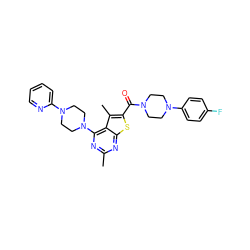 Cc1nc(N2CCN(c3ccccn3)CC2)c2c(C)c(C(=O)N3CCN(c4ccc(F)cc4)CC3)sc2n1 ZINC000033354352