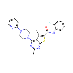 Cc1nc(N2CCN(c3ccccn3)CC2)c2c(C)c(C(=O)Nc3ccccc3F)sc2n1 ZINC000002911850