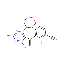 Cc1nc(N2CCOCC2)c2c(-c3cccc(C#N)c3F)c[nH]c2n1 ZINC000224884162