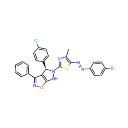 Cc1nc(N2Nc3onc(-c4ccccc4)c3[C@H]2c2ccc(Cl)cc2)sc1/N=N/c1ccc(Br)cc1 ZINC000473118014