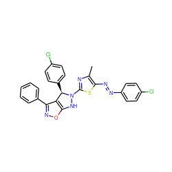 Cc1nc(N2Nc3onc(-c4ccccc4)c3[C@H]2c2ccc(Cl)cc2)sc1/N=N/c1ccc(Cl)cc1 ZINC000473112974