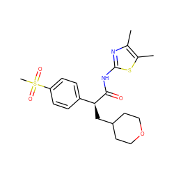 Cc1nc(NC(=O)[C@@H](CC2CCOCC2)c2ccc(S(C)(=O)=O)cc2)sc1C ZINC000049807715