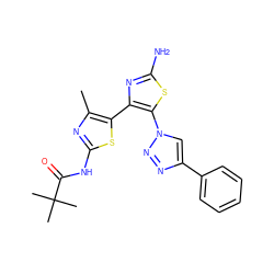 Cc1nc(NC(=O)C(C)(C)C)sc1-c1nc(N)sc1-n1cc(-c2ccccc2)nn1 ZINC000084688737