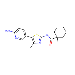 Cc1nc(NC(=O)C2(C)CCCCC2)sc1-c1ccc(N)nc1 ZINC000096907380