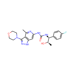 Cc1nc(NC(=O)N[C@@H](c2ccc(F)cc2)[C@@H](C)O)cc2[nH]nc(N3CCOCC3)c12 ZINC000210720536