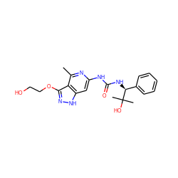 Cc1nc(NC(=O)N[C@@H](c2ccccc2)C(C)(C)O)cc2[nH]nc(OCCO)c12 ZINC001772648058