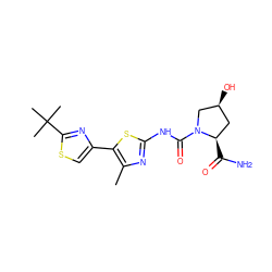 Cc1nc(NC(=O)N2C[C@@H](O)C[C@H]2C(N)=O)sc1-c1csc(C(C)(C)C)n1 ZINC000139986453