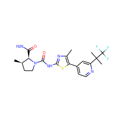 Cc1nc(NC(=O)N2CC[C@@H](C)[C@H]2C(N)=O)sc1-c1ccnc(C(C)(C)C(F)(F)F)c1 ZINC000145075302