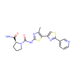 Cc1nc(NC(=O)N2CCC[C@H]2C(N)=O)sc1-c1csc(-c2cccnc2)n1 ZINC000140009027