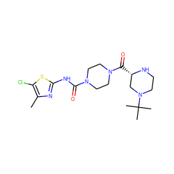 Cc1nc(NC(=O)N2CCN(C(=O)[C@H]3CN(C(C)(C)C)CCN3)CC2)sc1Cl ZINC000139639750