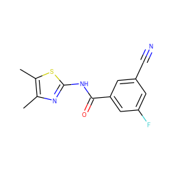 Cc1nc(NC(=O)c2cc(F)cc(C#N)c2)sc1C ZINC000058512498