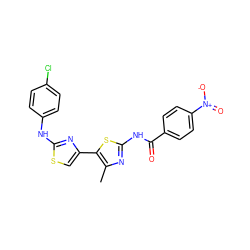 Cc1nc(NC(=O)c2ccc([N+](=O)[O-])cc2)sc1-c1csc(Nc2ccc(Cl)cc2)n1 ZINC000029051457