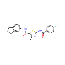 Cc1nc(NC(=O)c2ccc(F)cc2)sc1C(=O)Nc1ccc2c(c1)CCC2 ZINC000001379093