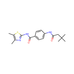 Cc1nc(NC(=O)c2ccc(NC(=O)CC(C)(C)C)cc2)sc1C ZINC000066073719